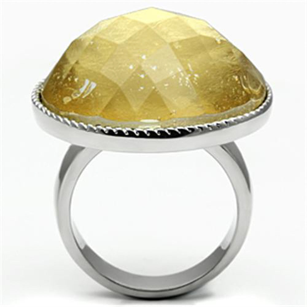 ARTK638 Stainless Steel Round Cut 25mm Synthetic Topaz Stone Ring Women's Size 5-10